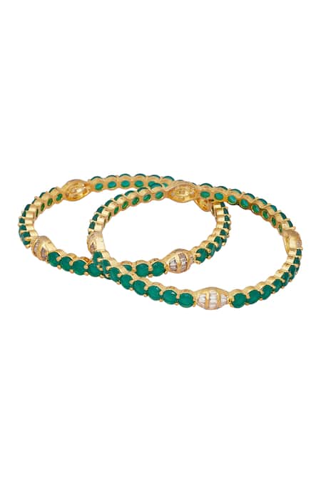 Shop_Chaotiq By Arti_Multi Color Diamond And Ruby Stone Embellished Bangles - Set Of 2 _at_Aza_Fashions
