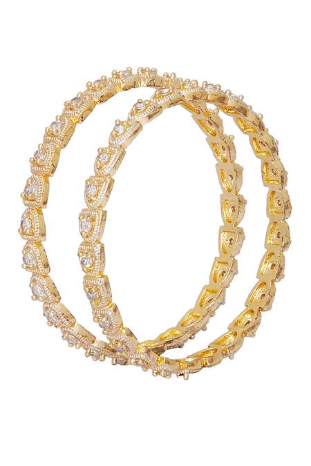 Shop Chaotiq By Arti Gold Plated Imitation Diamonds Studded Meenakari Bangles - Set Of 2 at Aza Fashions Shop_Chaotiq By Arti_Gold Plated Imitation Diamonds Studded Meenakari Bangles - Set Of 2_at_Aza_Fashions