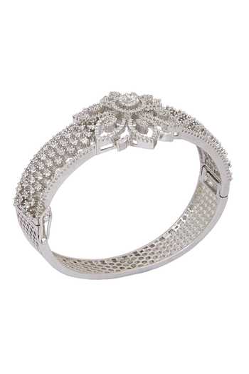 Chaotiq By Arti_White Imitation Diamonds Studded Floral Bracelet_at_Aza_Fashions