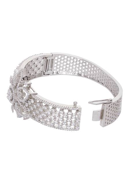 Chaotiq By Arti_White Imitation Diamonds Studded Broad Bracelet_Online_at_Aza_Fashions