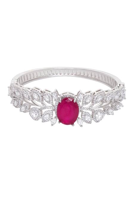 Shop Chaotiq By Arti Red Diamonds, Rhinestones Flower Shaped Embellished Bracelet at Aza Fashions Shop_Chaotiq By Arti_Red Diamonds, Rhinestones Flower Shaped Embellished Bracelet_at_Aza_Fashions