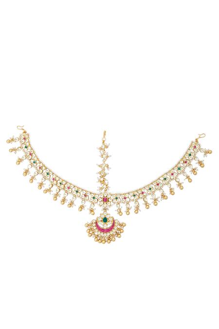 Shop Chaotiq By Arti Gold Plated Stone Embellished Maathapatti at Aza Fashions Shop_Chaotiq By Arti_Gold Plated Stone Embellished Maathapatti_at_Aza_Fashions