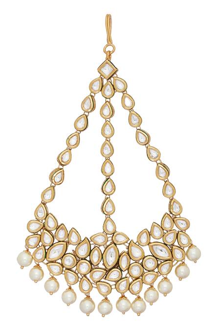 Shop Chaotiq By Arti Gold Plated Polki And Pearl Embellished Passa at Aza Fashions Shop_Chaotiq By Arti_Gold Plated Polki And Pearl Embellished Passa_at_Aza_Fashions