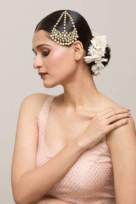 Shop Chaotiq By Arti Gold Plated Polki And Pearl Embellished Passa Online at Aza Fashions Shop_Chaotiq By Arti_Gold Plated Polki And Pearl Embellished Passa_Online_at_Aza_Fashions