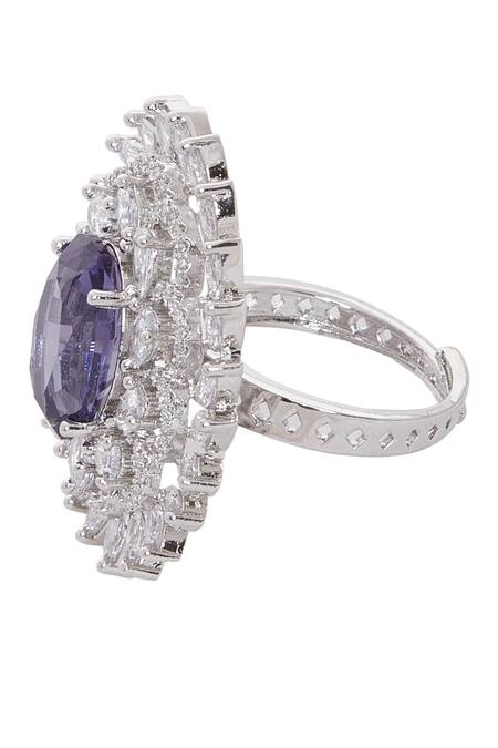 Shop_Chaotiq By Arti_White Stones, Diamonds Flower Cutwork Studded Ring_Online_at_Aza_Fashions