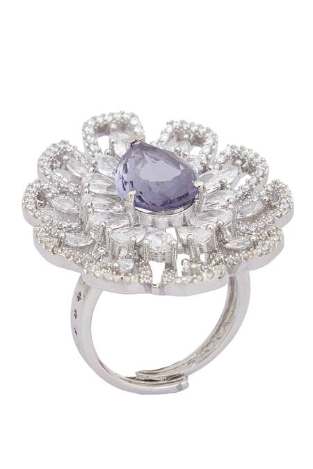 Shop Chaotiq By Arti White Diamonds, Stones Floret Cutwork Studded Ring Online at Aza Fashions Shop_Chaotiq By Arti_White Diamonds, Stones Floret Cutwork Studded Ring_Online_at_Aza_Fashions