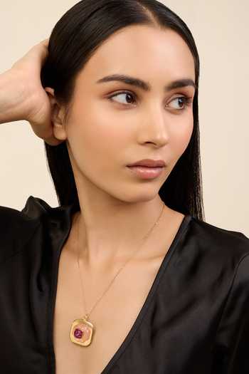 Buy Isharya Pink Crystal Embellished Pendant Necklace at Aza Fashions Buy_Isharya_Pink Crystal Embellished Pendant Necklace_at_Aza_Fashions