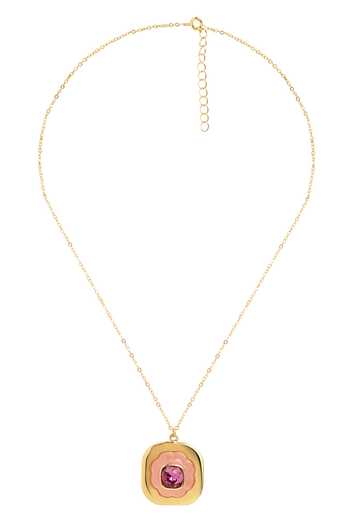 Shop Isharya Pink Crystal Embellished Pendant Necklace at Aza Fashions Shop_Isharya_Pink Crystal Embellished Pendant Necklace_at_Aza_Fashions