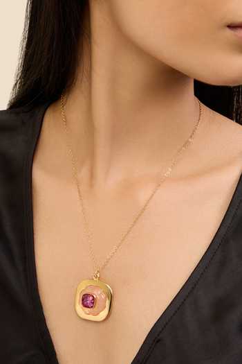 Isharya Pink Crystal Embellished Pendant Necklace Online at Aza Fashions Isharya_Pink Crystal Embellished Pendant Necklace_Online_at_Aza_Fashions