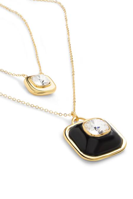 Isharya_Black Layered Medallion Necklace _at_Aza_Fashions