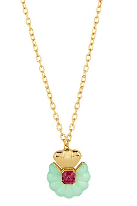 Shop_Isharya_Blue Crystal Sea Shell Pendant Necklace _at_Aza_Fashions