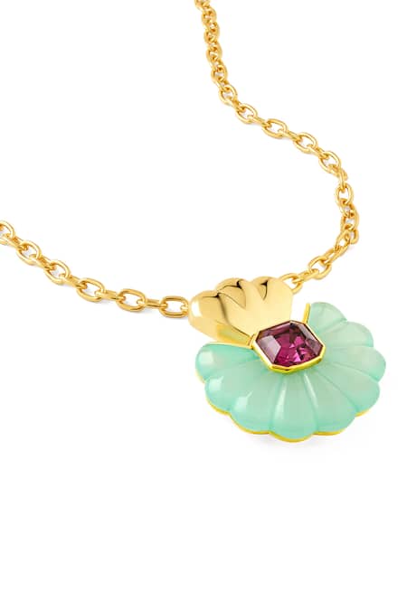 Isharya_Blue Crystal Sea Shell Pendant Necklace _Online_at_Aza_Fashions