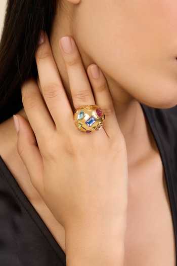 Isharya_Gold Plated Crystals Embellished Statement Ring_Online_at_Aza_Fashions