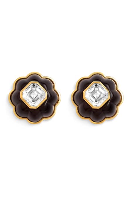Shop Isharya Black Crystals Floweret Studs at Aza Fashions Shop_Isharya_Black Crystals Floweret Studs_at_Aza_Fashions