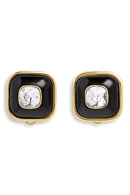 Shop Isharya Black Crystals Quad Resin Studs at Aza Fashions Shop_Isharya_Black Crystals Quad Resin Studs _at_Aza_Fashions