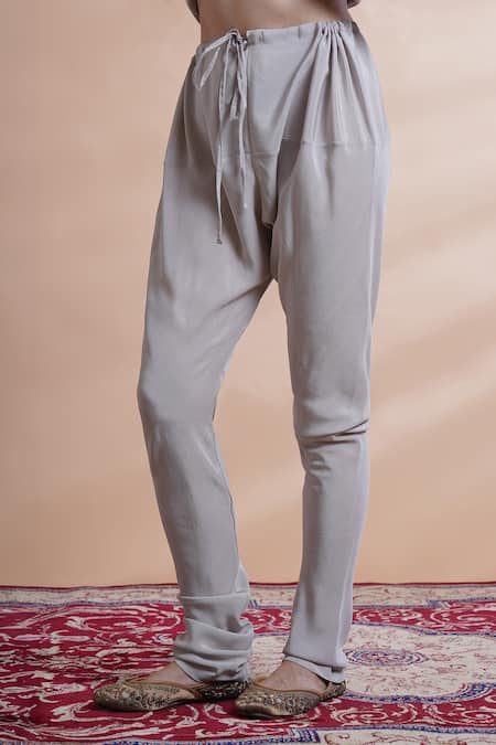 House Of Supriya_Grey Georgette, Crepe, Organza Geometric Floral Embroidered Kurta Churidar Set _at_Aza_Fashions