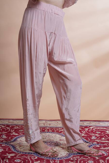 Shop_House Of Supriya_Purple Georgette, Organza, Crepe Embroidery, Pearls, A-line Kurta Pant Set _Online_at_Aza_Fashions