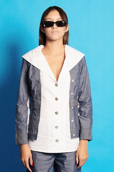 Cin Cin Sailor Collar Chambray Shirt 