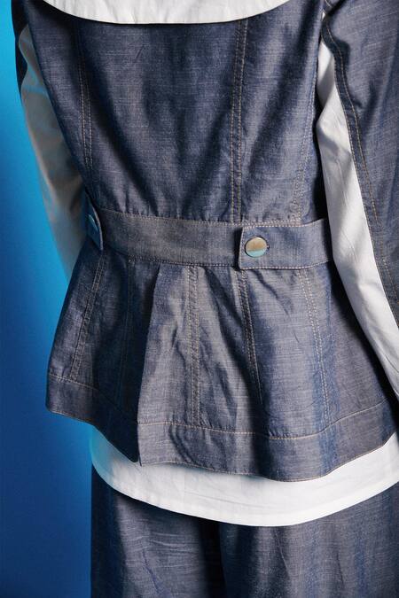 Shop Cin Cin Blue Poplin Solid Sailor Collar Chambray Shirt Online at Aza Fashions Shop_Cin Cin_Blue Poplin Solid Sailor Collar Chambray Shirt _Online_at_Aza_Fashions