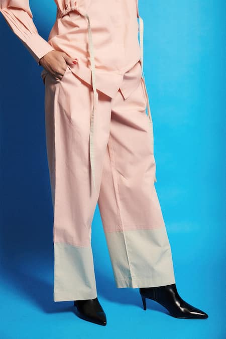 Buy Cin Cin Pink Poplin Solid Collar Shirt Pant Set With Attached Crop Top Online at Aza Fashions Buy_Cin Cin_Pink Poplin Solid Collar Shirt Pant Set With Attached Crop Top _Online_at_Aza_Fashions