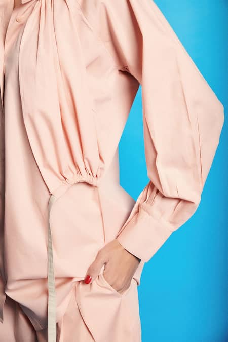 Shop Cin Cin Pink Poplin Solid Collar Shirt Pant Set With Attached Crop Top Online at Aza Fashions Shop_Cin Cin_Pink Poplin Solid Collar Shirt Pant Set With Attached Crop Top _Online_at_Aza_Fashions