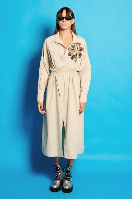 Cin Cin Embroidered Poplin Wrap On Dress 