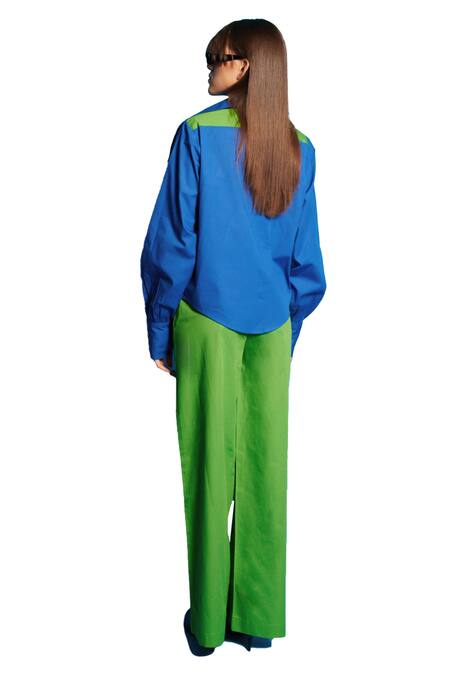 Cin Cin Blue Cotton, Poplin Collared Rectangular Block Shirt With Pant at Aza Fashions Cin Cin_Blue Cotton, Poplin Collared Rectangular Block Shirt With Pant _at_Aza_Fashions