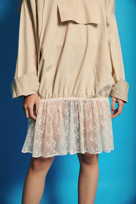 Buy Cin Cin Beige Poplin Solid Collar Boxy Dress Online at Aza Fashions Buy_Cin Cin_Beige Poplin Solid Collar Boxy Dress _Online_at_Aza_Fashions