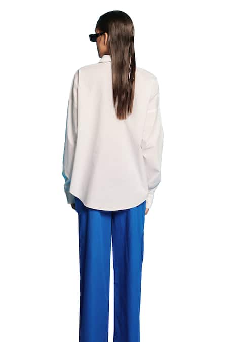 Cin Cin_White Poplin Sequins, Beads Collared Flower Embroidered Shirt Cargo Set_Online_at_Aza_Fashions