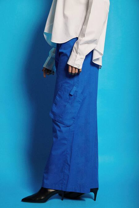 Shop_Cin Cin_White Poplin Sequins, Beads Collared Flower Embroidered Shirt Cargo Set_Online_at_Aza_Fashions