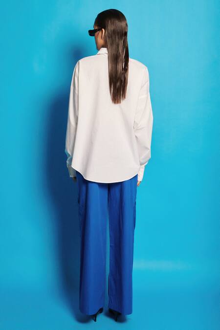 Shop Cin Cin White Poplin Sequins, Beads Collared Flower Embroidered Shirt at Aza Fashions Shop_Cin Cin_White Poplin Sequins, Beads Collared Flower Embroidered Shirt_at_Aza_Fashions