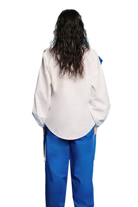 Buy Cin Cin White Poplin Collared Panelled Shirt With Joggers Online at Aza Fashions Buy_Cin Cin_White Poplin Collared Panelled Shirt With Joggers _Online_at_Aza_Fashions