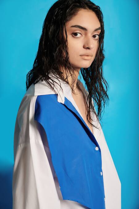 Buy Cin Cin White Poplin Collared Panelled Shirt With Joggers Buy_Cin Cin_White Poplin Collared Panelled Shirt With Joggers