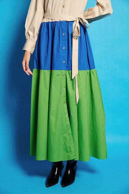 Buy Cin Cin Beige Poplin Colour Blocking Collar Two Tier Contrast Long Dress Online at Aza Fashions Buy_Cin Cin_Beige Poplin Colour Blocking Collar Two Tier Contrast Long Dress _Online_at_Aza_Fashions
