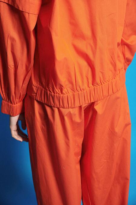 Buy_Cin Cin_Orange Poplin Embroidered Beads Lapel Collar Shirt And Cargo Pant Set _Online_at_Aza_Fashions