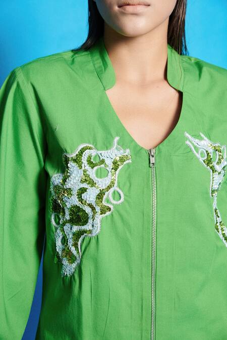 Buy Cin Cin Green Poplin Sequins Placement Embroidered Shirt Dress Online at Aza Fashions Buy_Cin Cin_Green Poplin Sequins Placement Embroidered Shirt Dress _Online_at_Aza_Fashions