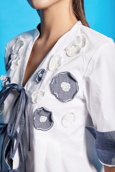 Buy Cin Cin White Top Poplin Embroidered Floral Patchwork Notched And Pant Set Online at Aza Fashions Buy_Cin Cin_White Top Poplin Embroidered Floral Patchwork Notched And Pant Set _Online_at_Aza_Fashions