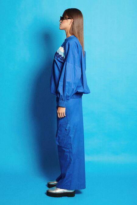 Buy Cin Cin Blue Poplin Embroidered Sequins Round Placement Top Online at Aza Fashions Buy_Cin Cin_Blue Poplin Embroidered Sequins Round Placement Top _Online_at_Aza_Fashions