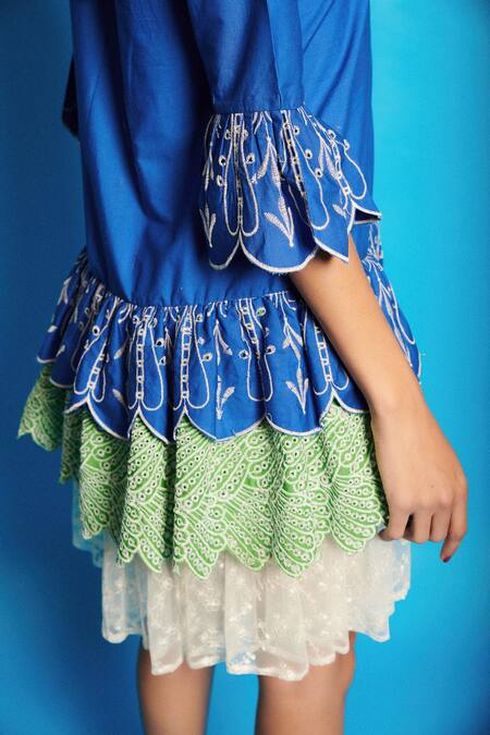 Shop_Cin Cin_Blue Poplin Embroidery Collared Layered Dress _Online_at_Aza_Fashions