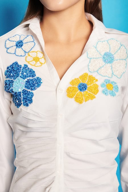 Buy_Cin Cin_White Cotton, Poplin Sequins Collared Embroidered Midi Dress _Online_at_Aza_Fashions