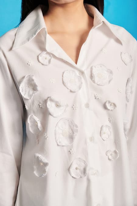Buy Cin Cin White Poplin Embroidered Floral Collar Patchwork Shirt And Pant Set Online at Aza Fashions Buy_Cin Cin_White Poplin Embroidered Floral Collar Patchwork Shirt And Pant Set _Online_at_Aza_Fashions