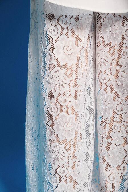 Cin Cin White Poplin Embroidered Floral Collar Patchwork Shirt And Pant Set at Aza Fashions Cin Cin_White Poplin Embroidered Floral Collar Patchwork Shirt And Pant Set _at_Aza_Fashions