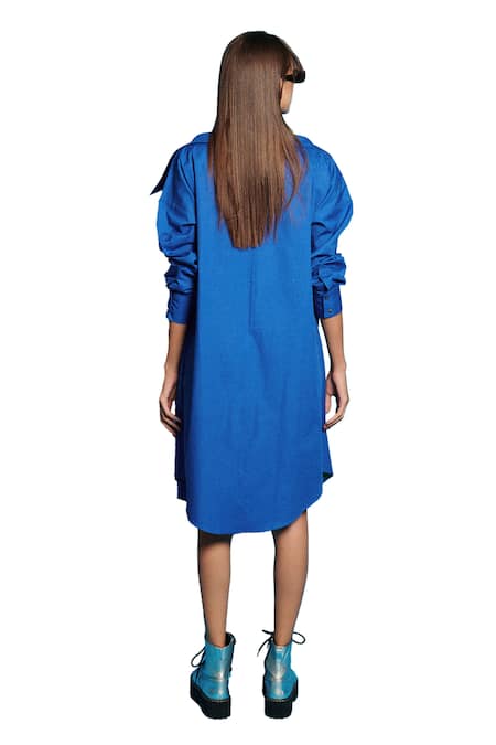 Cin Cin_White Poplin Solid Collar Layered Shirt Dress _Online_at_Aza_Fashions