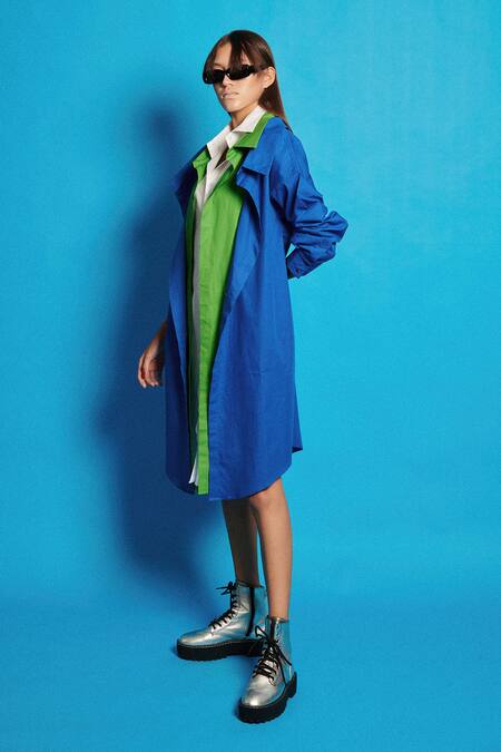 Buy_Cin Cin_White Poplin Solid Collar Layered Shirt Dress 