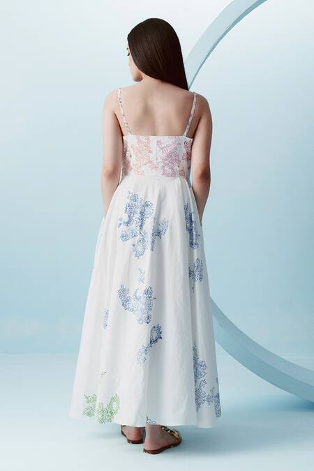 Shop Kavya Singh Kundu White Cotton Print Ivy Sweetheart Neck Edith Corset Dress at Aza Fashions Shop_Kavya Singh Kundu_White Cotton Print Ivy Sweetheart Neck Edith Corset Dress _at_Aza_Fashions