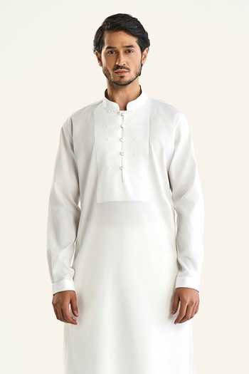 Raghavendra Rathore Jodhpur White Cotton The Ranakpur Textured Kurta Online at Aza Fashions Raghavendra Rathore Jodhpur_White Cotton The Ranakpur Textured Kurta _Online_at_Aza_Fashions