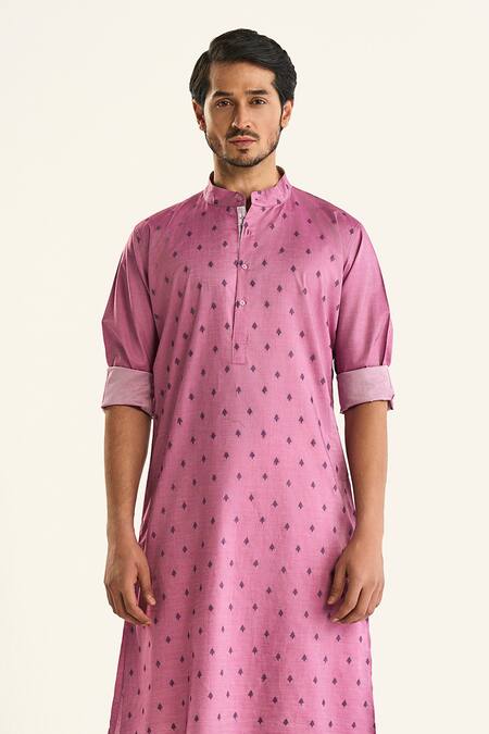 Raghavendra Rathore Jodhpur Pink Cotton Embroidery Floral Butti Patterned Kurta Online at Aza Fashions Raghavendra Rathore Jodhpur_Pink Cotton Embroidery Floral Butti Patterned Kurta _Online_at_Aza_Fashions