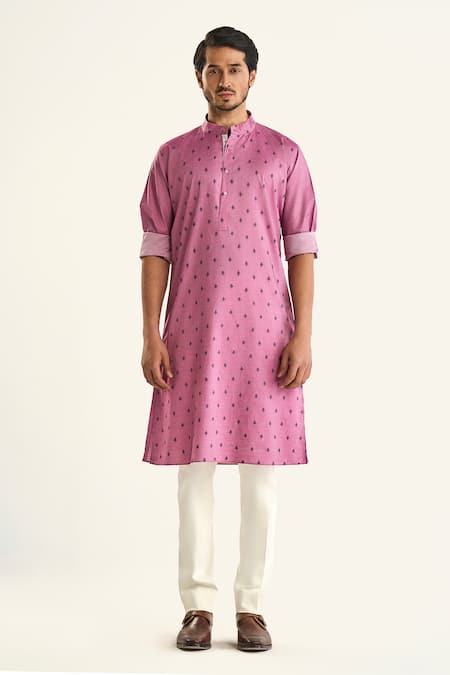 Buy Raghavendra Rathore Jodhpur Pink Cotton Embroidery Floral Butti Patterned Kurta Online at Aza Fashions Buy_Raghavendra Rathore Jodhpur_Pink Cotton Embroidery Floral Butti Patterned Kurta _Online_at_Aza_Fashions