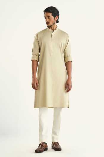 Buy_Raghavendra Rathore Jodhpur_Green Cotton Embroidery The Shankh Threadwork Kurta _Online_at_Aza_Fashions