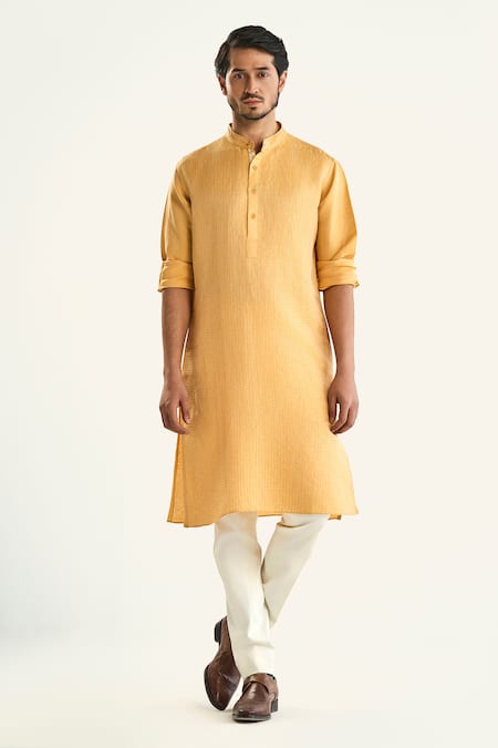 Raghavendra Rathore Jodhpur Yellow Linen Silk Woven The Dandelion Kurta